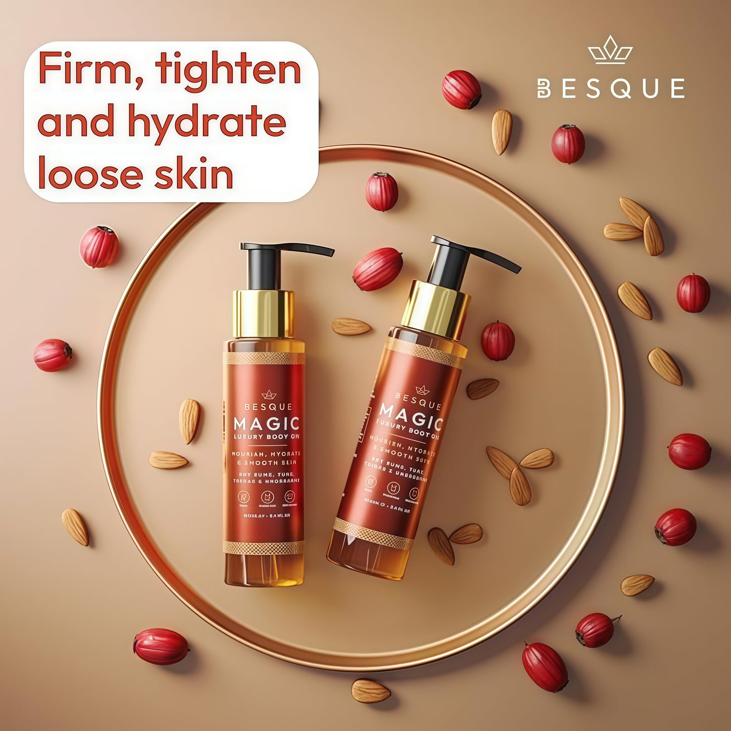 Besque Magic Body Oil, 3.4 FL OZ, After Shower Body Oil ForWomen, Hydrating Skin Care For Full Body That Plumps,Tightens, and Firms Skin With Natural Ingredients, LuxurySpa Gifts - Pack of 1